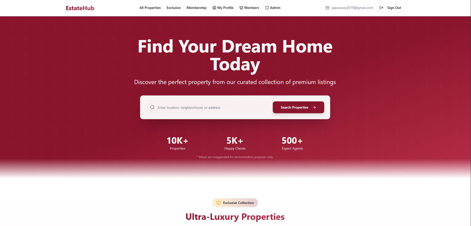 EstateHub home screen